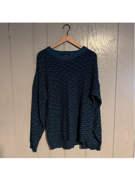 Street Closed Sweaters - Vintage 1980s Street Closed Geometric Sweater — Teal Blue